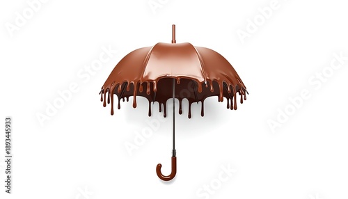 A chocolate covered umbrella on a white background