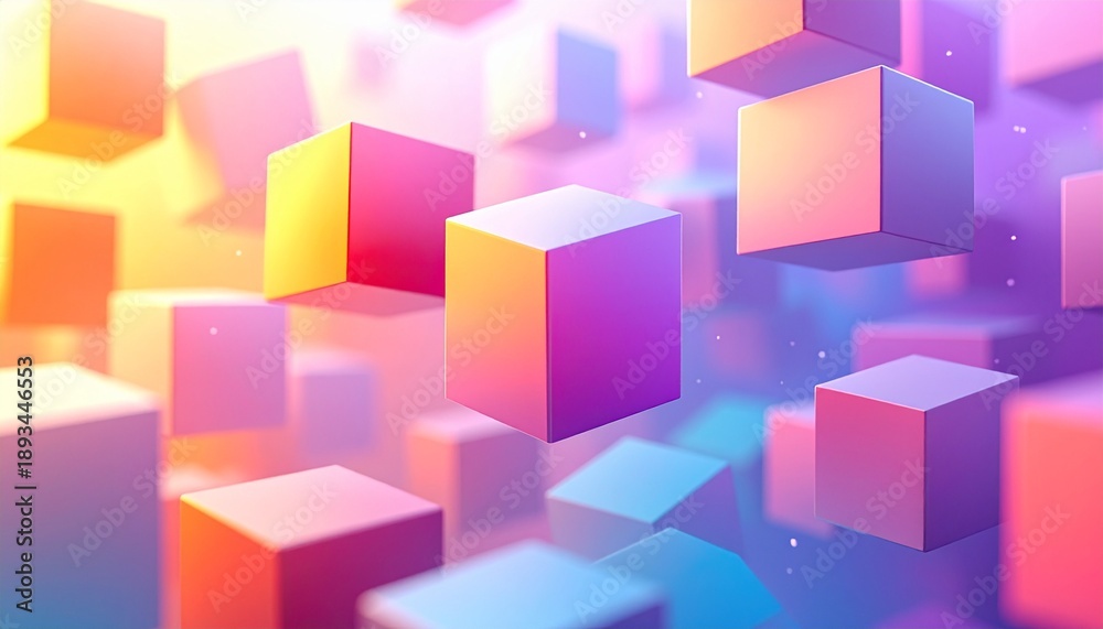 Obraz premium background — floating gradient cubes, soft bloom, 