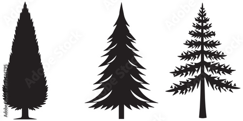 Coniferous pine tree silhouettes for forest landscape design
