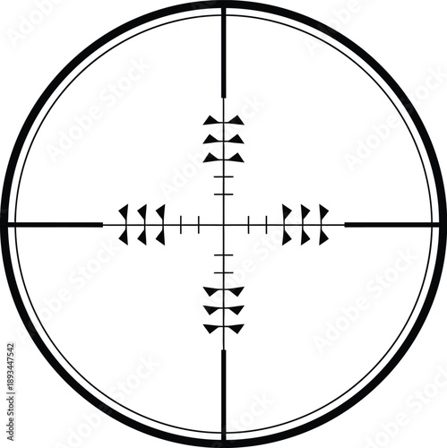 Sniper scope reticle with precise aiming crosshair on a clean white background