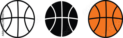 Basketball Icons in Outline, Black, and Orange Variations
