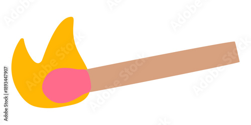 Colorful Burning Match Vector, Minimalist Flat Positive Flame Illustration, Bright Fire Spark Icon