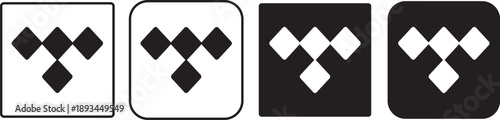 Tidal app logo icon. Music streaming logo set. Popular music streaming service app icon. Black background. Tidal logo Black diamond shape icon.
