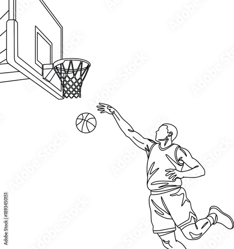 Basketball player reaching for a dunk shot over the rim