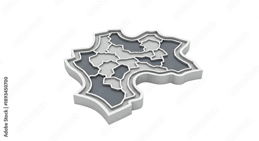 Fototapeta premium 3D Map Outline with Internal Divisions