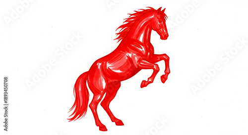 A captivating illustration of a majestic red horse rearing, symbolizing untamed power, vibrant energy, and a spirited, dynamic presence against a clean background