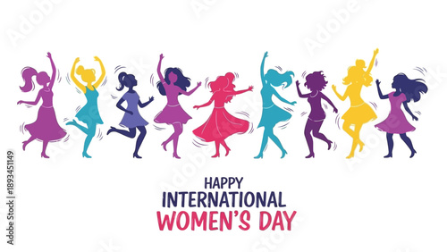 Colorful Women Dancing International Womens Day.