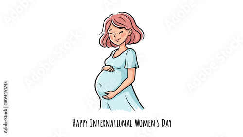 Pregnant Woman with Pink Hair Illustration.