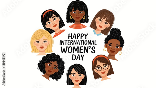 Diverse Women Faces International Womens Day Illustration.