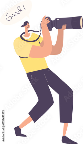 Professional Photographer Taking a Picture Illustration with Large Camera Lens