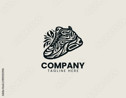 Sneaker shoe logo combines street fashion footwear with floral decoration in clean vector style