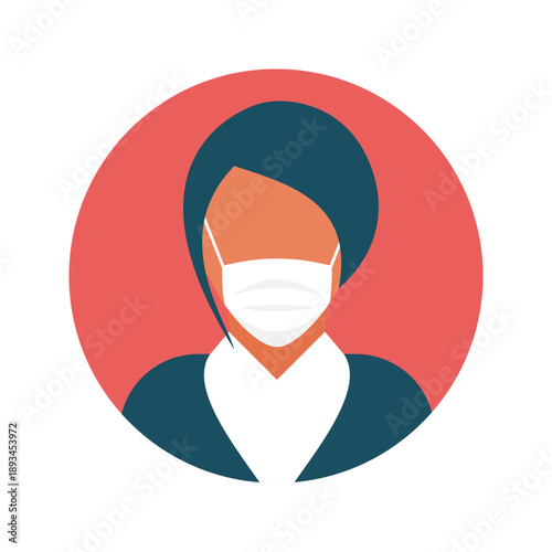 Flat modern minimal avatar icon with medical mask. Business concept, global communication. Web site user profile. Social media, network elements