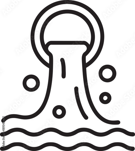 Sewage pipe polluting water waste related line icon vector