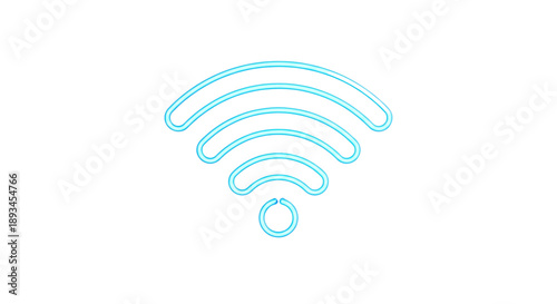 Blue glowing neon Wi-Fi signal icon isolated on a transparent background