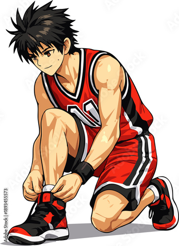 Young Man Tying Basketball Shoes