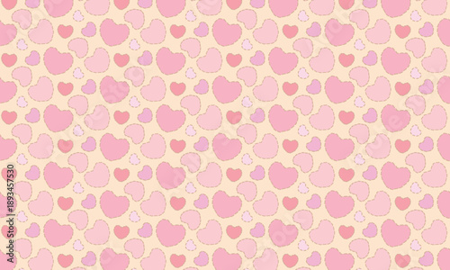 凸凹した破線に囲まれたレトロなピンクのハートマークの模様