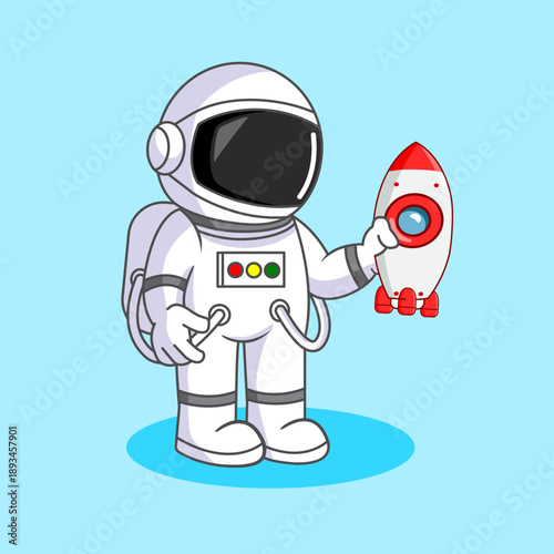 Cute Space Astronaut with Toy Rocket Vector Illustration Cartoon Design