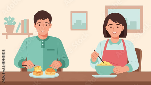Couple prepares food in cozy home setting