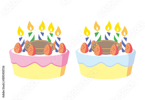 ローソクの輝くポップなお祝いホールケーキ