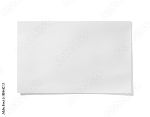 Isolated Blank White Rectangular Paper Sheet with Subtle Shadow on a Pure White Background, Ideal for Copy Space, Mockups, or Design Elements.