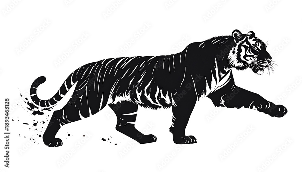 Fototapeta premium A wild white tiger vector illustration featuring a powerful feline predator with black stripes and a cartoon silhouette perfect for zoo wildlife art and safari themed nature designs