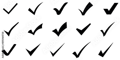 Diverse collection of black checkmark symbols representing approval completion success and agreement for design assets