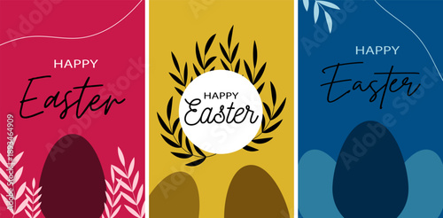 Happy Easter Day Posters Bundle Spring Holiday Greeting Set