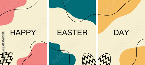 Happy Easter Day Posters Bundle Spring Holiday Greeting Set