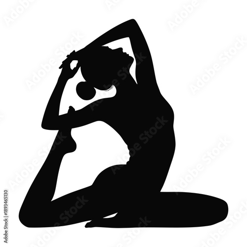 Yoga woman silhouette practicing pigeon pose or kapotasana for health and wellness vector illustration isolated on transparent background representing flexibility mindfulness and fitness