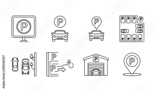 Car Parking Outline Vector Icon Set EPS10