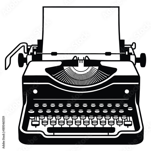 Vintage typewriter silhouette representing classic writing and literature creation with paper loaded for text document output