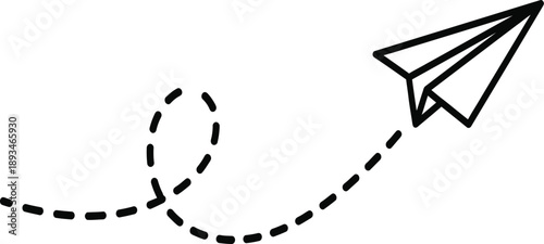 Simple line art illustration of a paper airplane in flight with a dotted path, representing journey, communication, or a new idea taking off