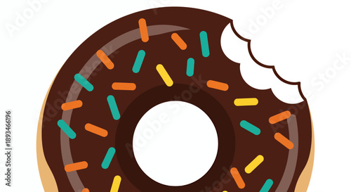 A delicious chocolate donut with colorful sprinkles and a bite taken out of it.