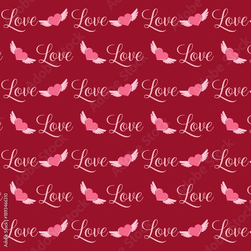 Winged Heart and Love Word Seamless Pattern Romantic Valentine Background