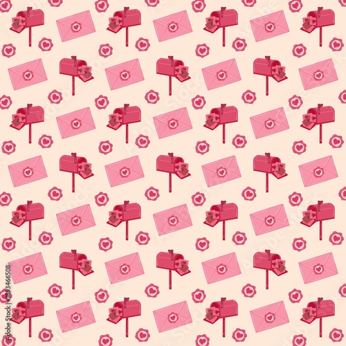 Mailbox and Love Letter Seamless Pattern Romantic Valentine Background