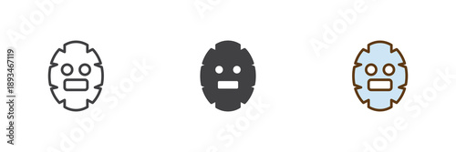 Facial mask icon set showing line, solid and filled outline colorful styles. Facial mask icon vector sign and symbol for skincare, beauty treatment, spa themes.