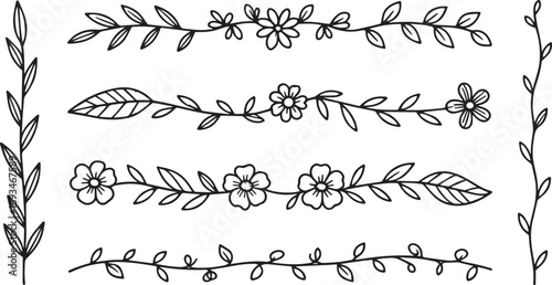 Huge collection of hand drawn floral dividers and botanical line art vine ornaments set