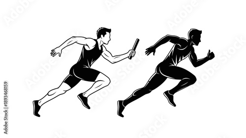 Two athletes running in relay race.
