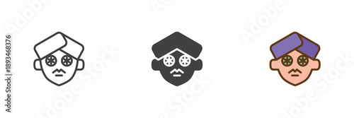 Cucumber slices on face icon set with line, solid and filled outline colorful style. Spa icon vector sign and symbol for skincare, beauty treatment icons.