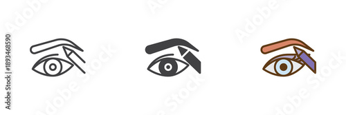 Eyeliner and eyebrow shaping icon set in line, solid and filled outline colorful style. Eyeliner icon vector sign and symbol for beauty makeup icons.