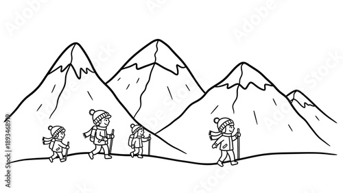 Group of Hikers on Mountain Trail.