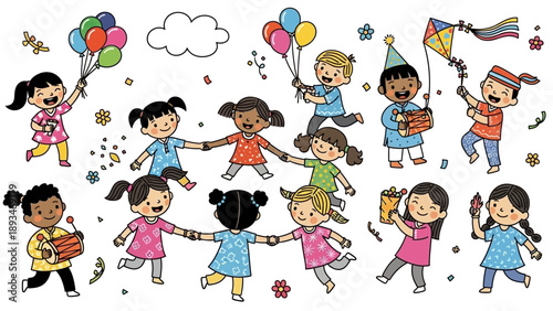 Children Holding Hands in Circle.