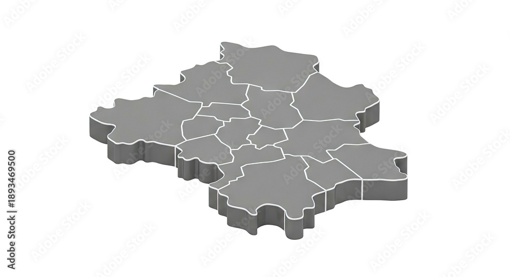 Fototapeta premium 3D Isometric Map of a Region Divided into Districts