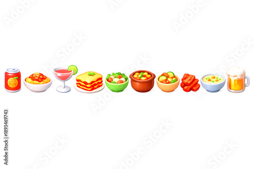 Food and Drinks Horizontal Icons Set