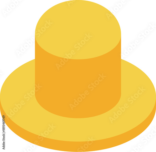 Yellow push pin standing on white background, isometric view
