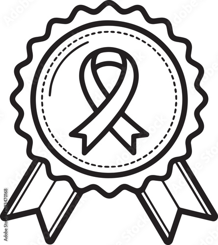 Elegant gray ribbon awareness badge symbolizing support and solidarity for important causes