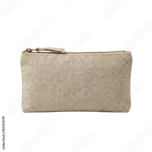 Foto Beige linen zippered pencil case or cosmetic pouch