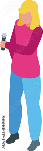 Female journalist holding a microphone reporting breaking news