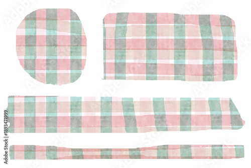 Watercolor Plaid Washi Tape Set, Pastel Gingham Decorative Masking Tape Clipart, Hand-Painted Patterned Stickers for Digital Scrapbooking and Stationery Design