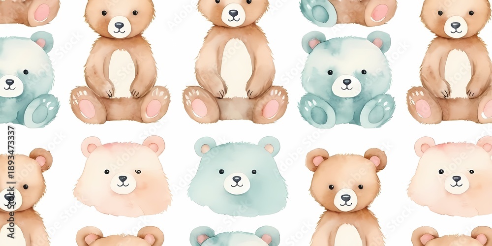 Fototapeta premium Cute Bear Seamless Pattern for Kids, Nursery, Fabric and Wallpaper Design